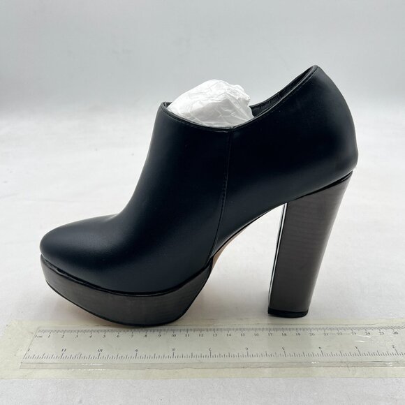 XYD Black Chunky High Heels Platform Ankle Boots Pointed Toe Side Zipper Booties - Picture 2 of 8